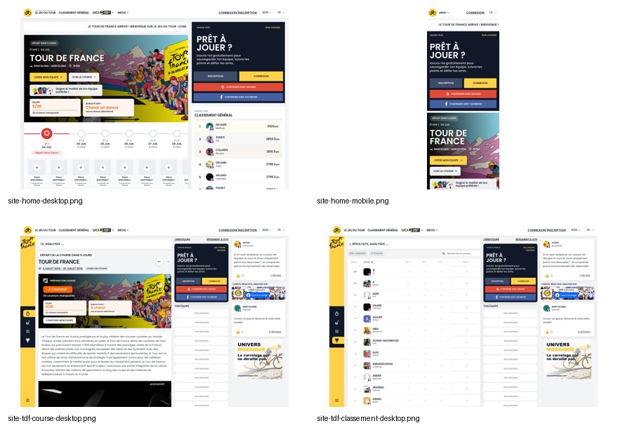 Captures du Jeu du Tour sur desktop et mobile